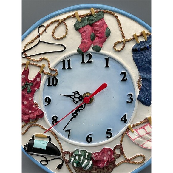 American Country Style. Resin Han Painted Laundry Room Clock.9.75” Diameter,Vtg - Picture 5 of 13